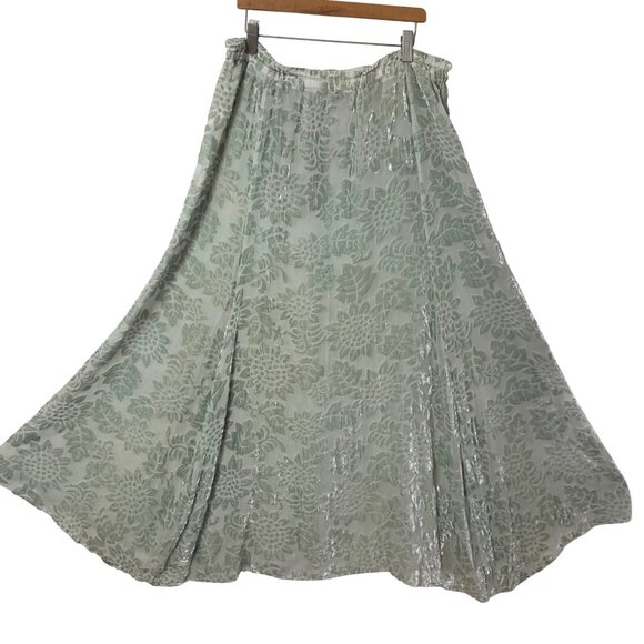 Vintage Y2K Green Velvet Burnout Floral Maxi Skirt Medium Sheer Fairy Feminine - Picture 1 of 8